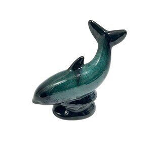 Blue Mountain Pottery Dolphin Wave Blue Green Glaze Red Clay Sea Animal Statue